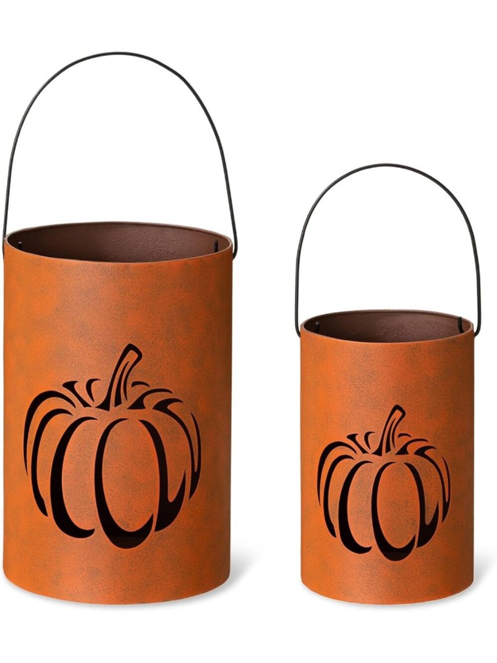 Halloween Pumpkin Lantern Candle Holders - 2 Pack Metal Decor for Porch